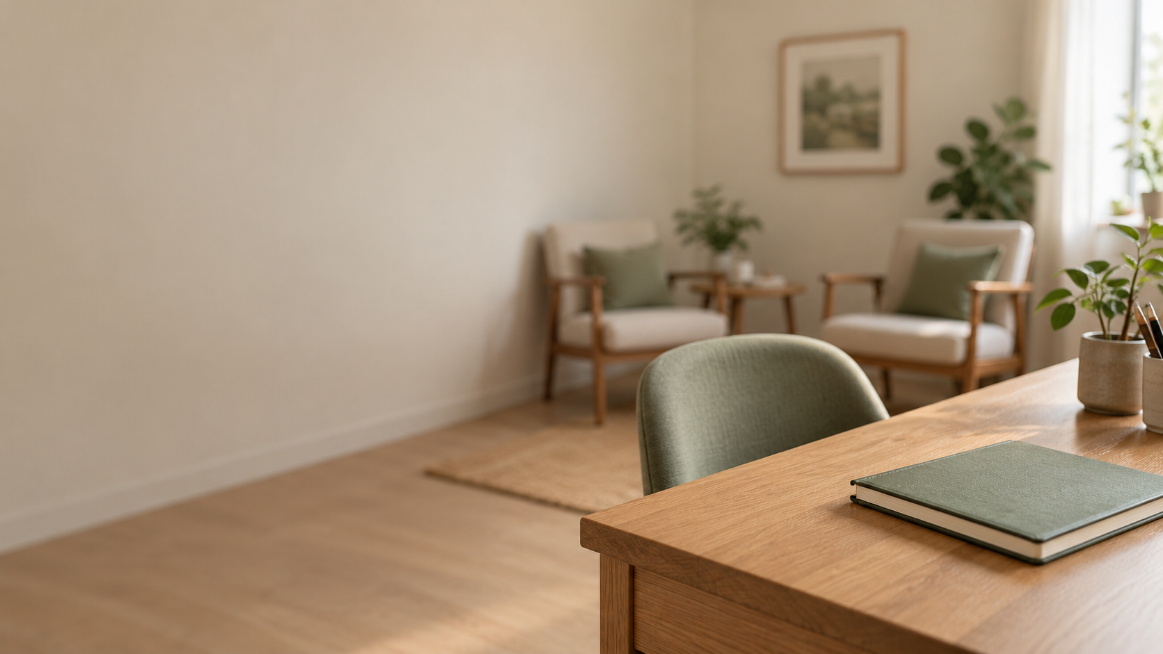 A notebook on a desk in an illustrative consultation setting